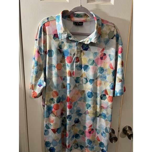 Yatta Golf Other - Yatta Golf Polo Shirt 3XL Big And‎ Tall White Pink Blue Triangle Geometric
